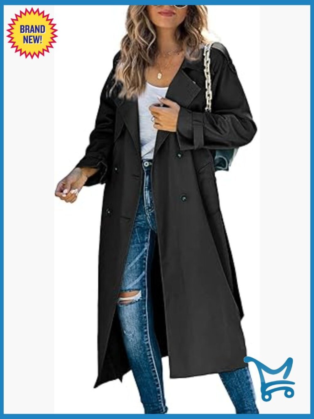 Double Breasted Long Trench Coat Windproof Classic Lapel Slim Overcoat with Belt